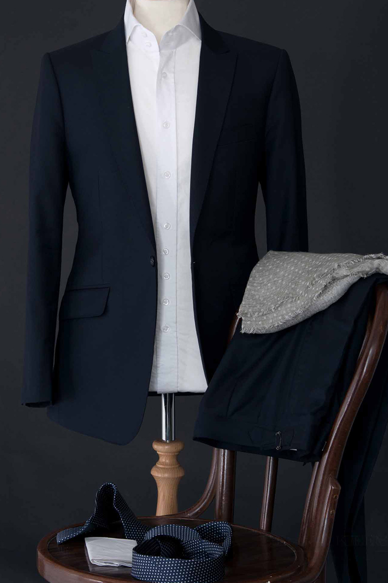Men's Navy Blue Luxury Cashmere Suit. Single Front Button photo